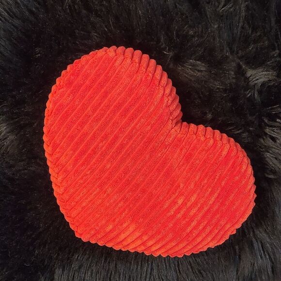 Other - Red Faux Fur Heart Shaped Throw Pillow, 12.5"x 9.5"x 4" thick